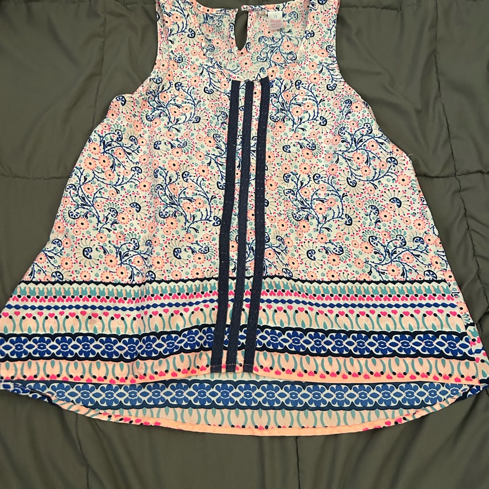 Floral Sleeveless Top - Blue and Pink